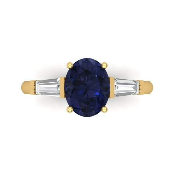 Three-Stone Engagement Ring for Women - 2.5ct Simulated Blue Sapphire in 18K Yellow Gold Promise Ring