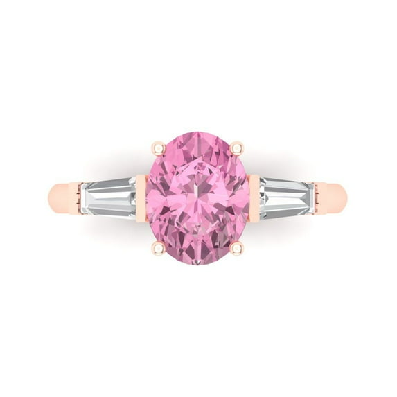 Three-Stone Engagement Ring for Women - 2.5ct Simulated Pink Diamond in 14K Rose Gold Promise Ring