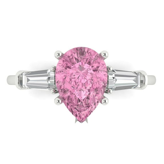 Three-Stone Engagement Ring for Women - 2.5ct Simulated Pink Diamond in 14K White Gold Promise Ring