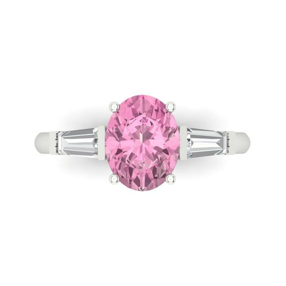 Three-Stone Engagement Ring for Women - 2.5ct Simulated Pink Diamond in 14K White Gold Promise Ring