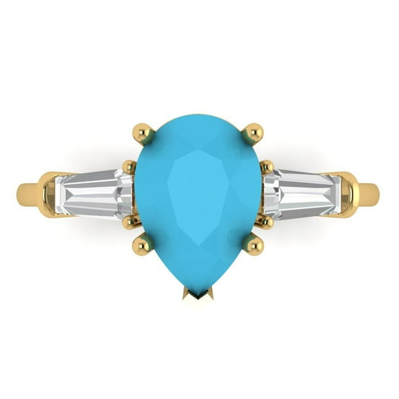 Three-Stone Engagement Ring for Women - 2.5ct Simulated Turquoise in 14K Yellow Gold Promise Ring