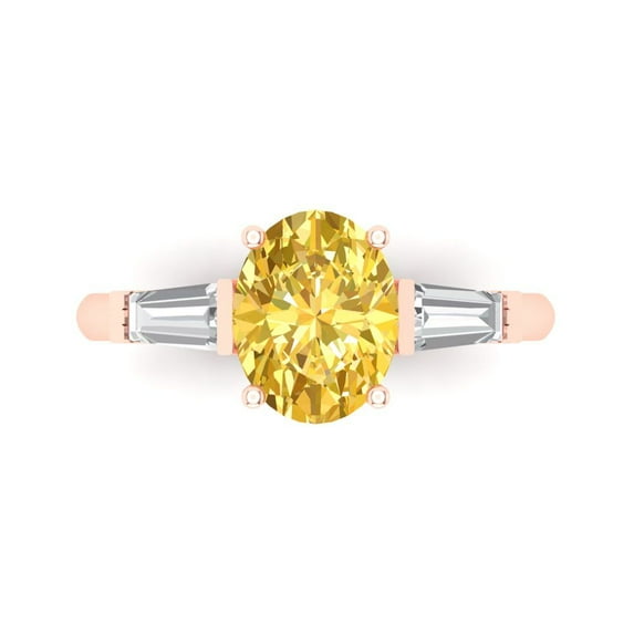 Three-Stone Engagement Ring for Women - 2.5ct Simulated Yellow Diamond in 14K Rose Gold Promise Ring