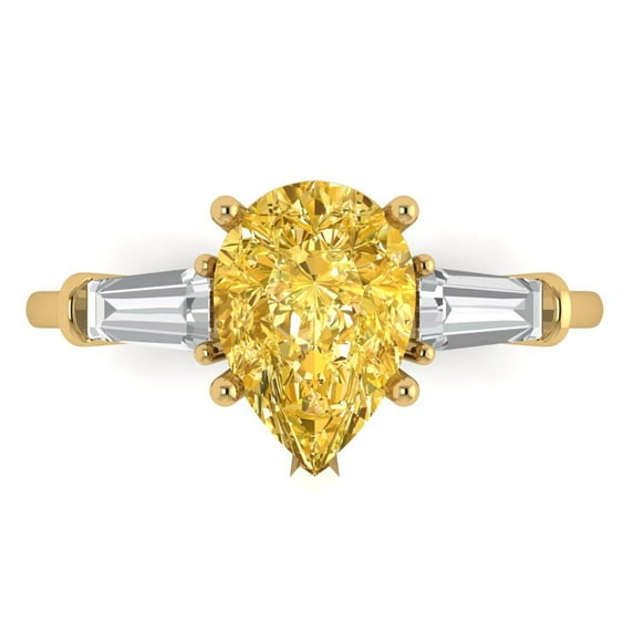 Three-Stone Engagement Ring for Women - 2.5ct Simulated Yellow Diamond in 14K Yellow Gold Promise Ring