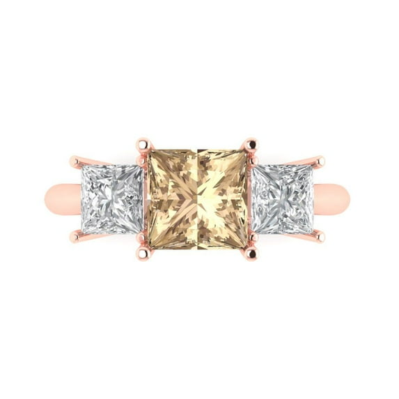 Three-Stone Engagement Ring for Women - 2.5ct Yellow Moissanite in 14K Rose Gold Promise Ring