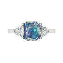 Three-Stone Engagement Ring for Women - 2.82ct Blue Moissanite in 18K White Gold Promise Ring
