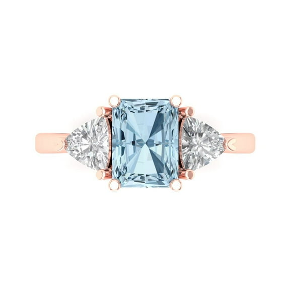 Three-Stone Engagement Ring for Women - 2.82ct Natural Aquamarine in 14K Rose Gold Promise Ring