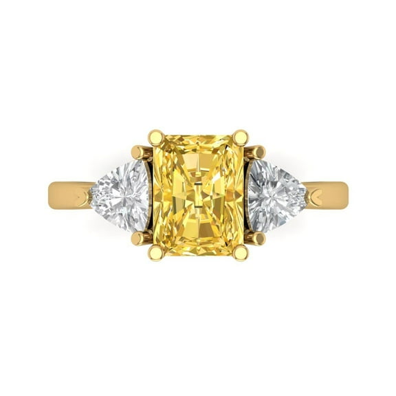 Three-Stone Engagement Ring for Women - 2.82ct Natural Citrine in 14K Yellow Gold Promise Ring