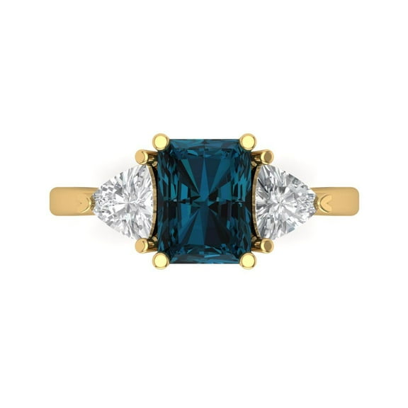 Three-Stone Engagement Ring for Women - 2.82ct Natural London Blue Topaz in 14K Yellow Gold Promise Ring