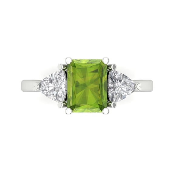 Three-Stone Engagement Ring for Women - 2.82ct Natural Peridot in 14K White Gold Promise Ring