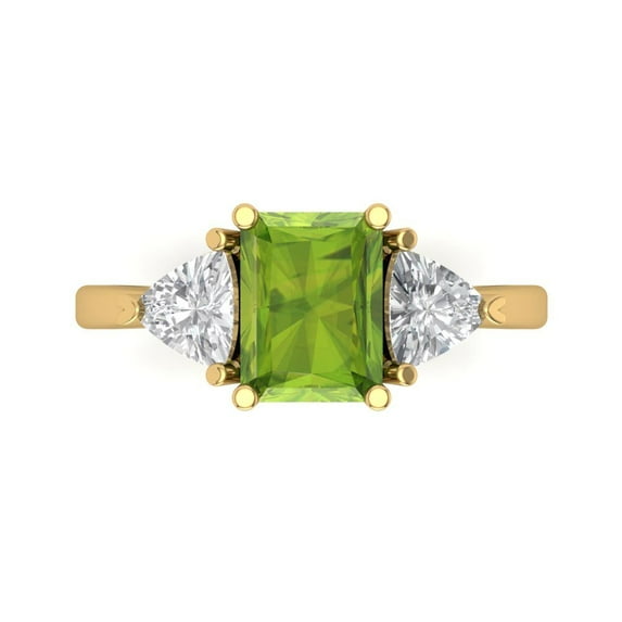 Three-Stone Engagement Ring for Women - 2.82ct Natural Peridot in 14K Yellow Gold Promise Ring