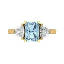 Three-Stone Engagement Ring for Women - 2.82ct Simulated Blue Diamond in 18K Yellow Gold Promise Ring