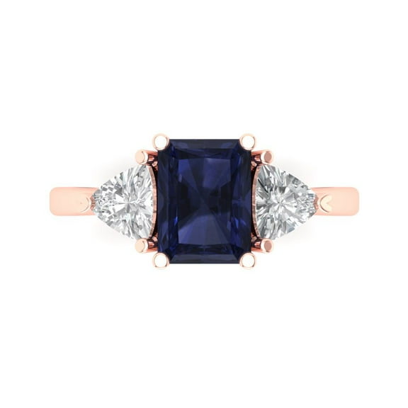 Three-Stone Engagement Ring for Women - 2.82ct Simulated Blue Sapphire in 14K Rose Gold Promise Ring