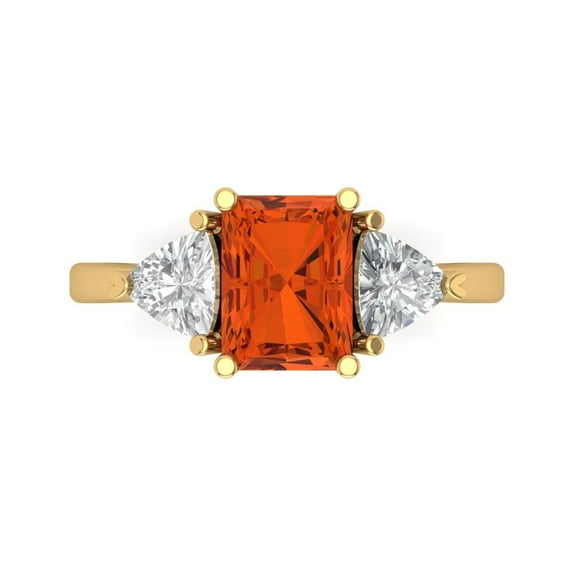 Three-Stone Engagement Ring for Women - 2.82ct Simulated Red Diamond in 14K Yellow Gold Promise Ring