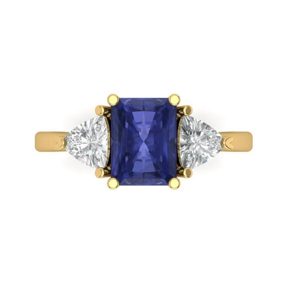 Three-Stone Engagement Ring for Women - 2.82ct Simulated Tanzanite in 18K Yellow Gold Promise Ring