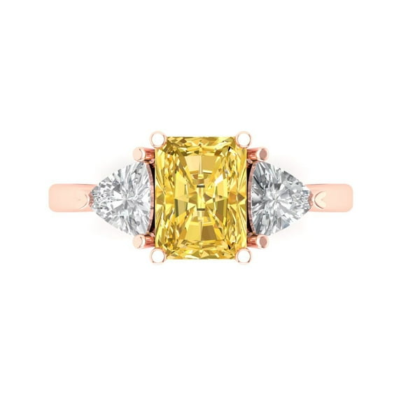 Three-Stone Engagement Ring for Women - 2.82ct Simulated Yellow Diamond in 14K Rose Gold Promise Ring