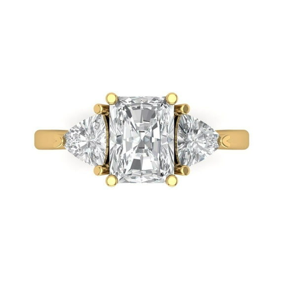Three-Stone Engagement Ring for Women - 2.82ct White Sapphire in 14K Yellow Gold Promise Ring