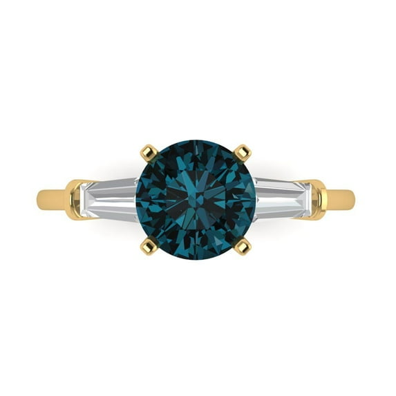 Three-Stone Engagement Ring for Women - 2ct Natural London Blue Topaz in 14K Yellow Gold Promise Ring