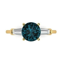 Three-Stone Engagement Ring for Women - 2ct Natural London Blue Topaz in 18K Yellow Gold Promise Ring