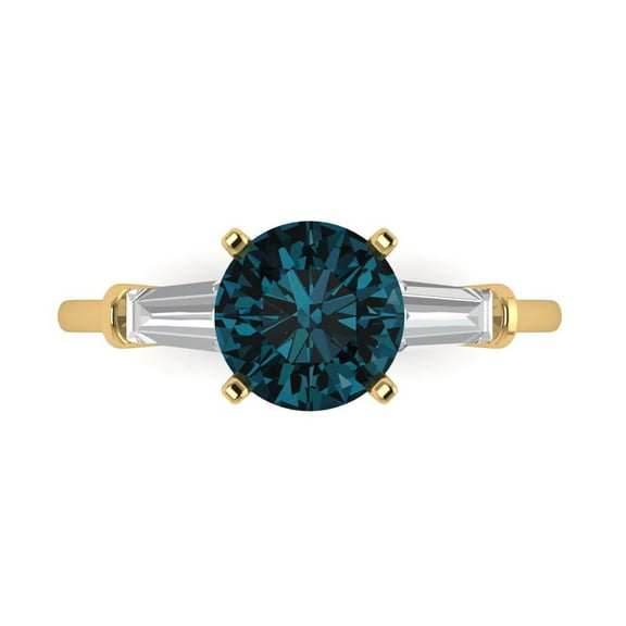 Three-Stone Engagement Ring for Women - 2ct Natural London Blue Topaz in 18K Yellow Gold Promise Ring
