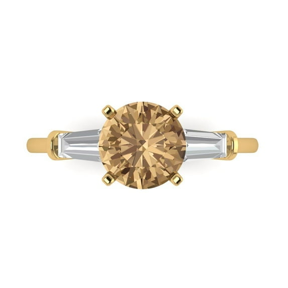 Three-Stone Engagement Ring for Women - 2ct Simulated Champagne Diamond in 14K Yellow Gold Promise Ring