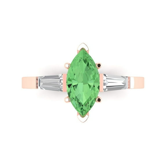 Three-Stone Engagement Ring for Women - 2ct Simulated Green Diamond in 14K Rose Gold Promise Ring