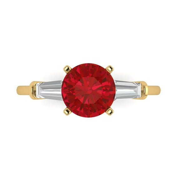 Three-Stone Engagement Ring for Women - 2ct Simulated Ruby in 14K Yellow Gold Promise Ring