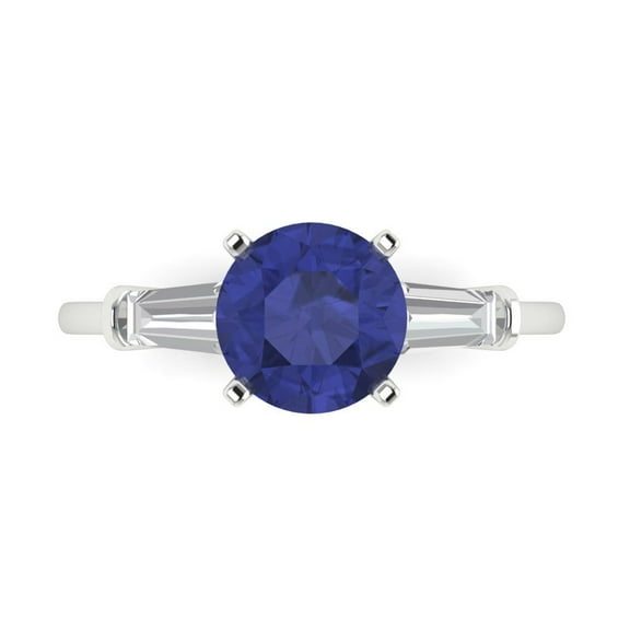 Three-Stone Engagement Ring for Women - 2ct Simulated Tanzanite in 14K White Gold Promise Ring
