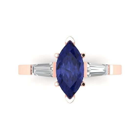 Three-Stone Engagement Ring for Women - 2ct Simulated Tanzanite in 18K Rose Gold Promise Ring