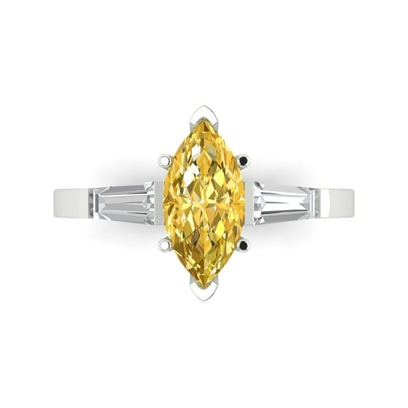 Three-Stone Engagement Ring for Women - 2ct Simulated Yellow Diamond in 14K White Gold Promise Ring