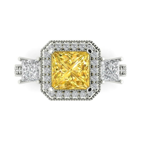 Three-Stone Engagement Ring for Women - 3.005ct Natural Citrine in 14K White Gold Promise Ring