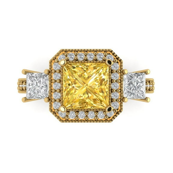 Three-Stone Engagement Ring for Women - 3.005ct Natural Citrine in 18K Yellow Gold Promise Ring
