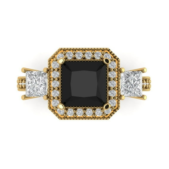 Three-Stone Engagement Ring for Women - 3.005ct Natural Onyx in 14K Yellow Gold Promise Ring
