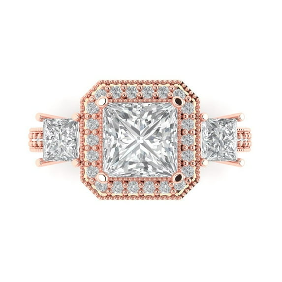 Three-Stone Engagement Ring for Women - 3.005ct Simulated Diamond in 14K Rose Gold Promise Ring