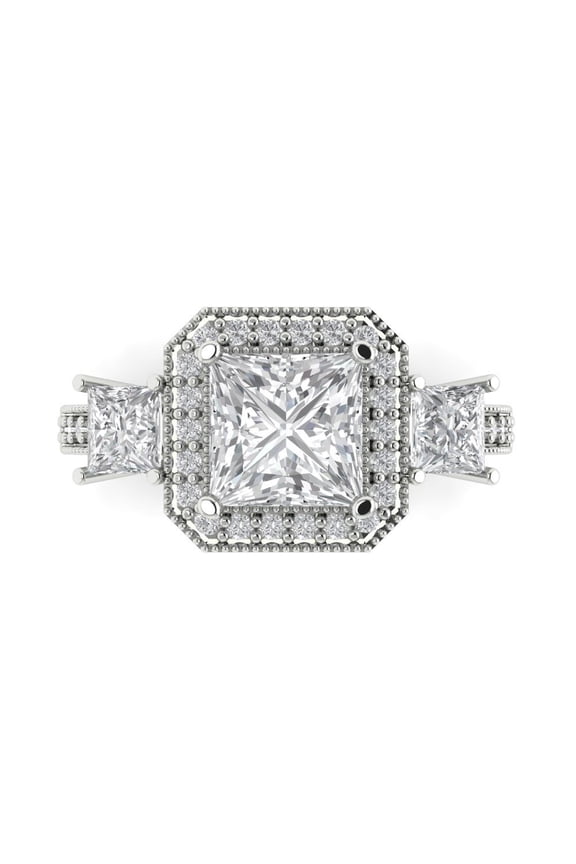 Three-Stone Engagement Ring for Women - 3.005ct Simulated Diamond in 14K White Gold Promise Ring