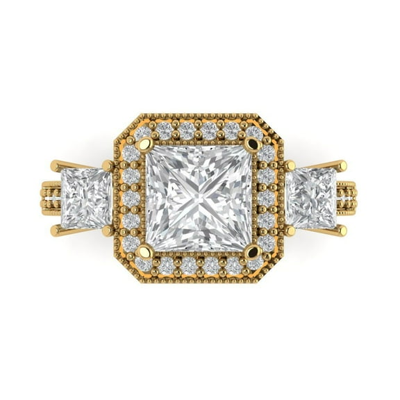 Three-Stone Engagement Ring for Women - 3.005ct Simulated Diamond in 18K Yellow Gold Promise Ring