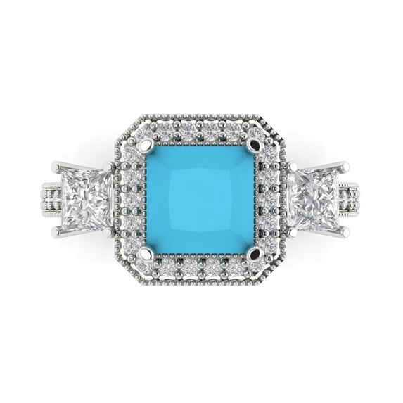Three-Stone Engagement Ring for Women - 3.005ct Simulated Turquoise in 14K White Gold Promise Ring