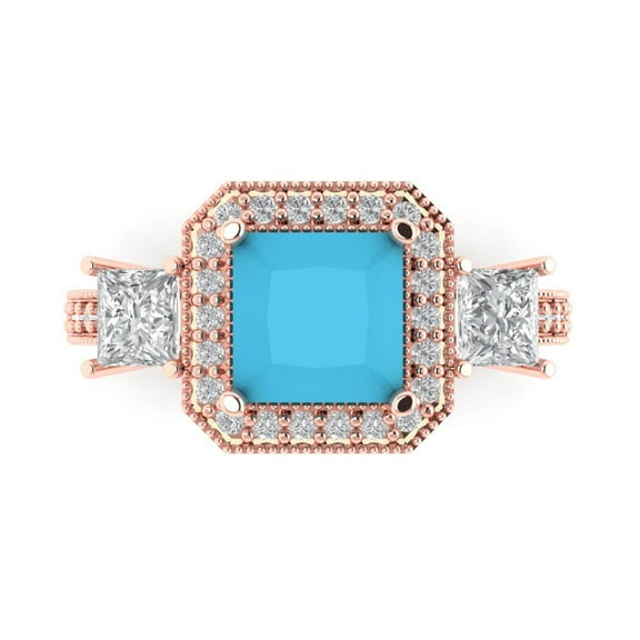Three-Stone Engagement Ring for Women - 3.005ct Simulated Turquoise in 18K Rose Gold Promise Ring