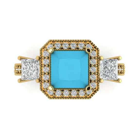 Three-Stone Engagement Ring for Women - 3.005ct Simulated Turquoise in 18K Yellow Gold Promise Ring