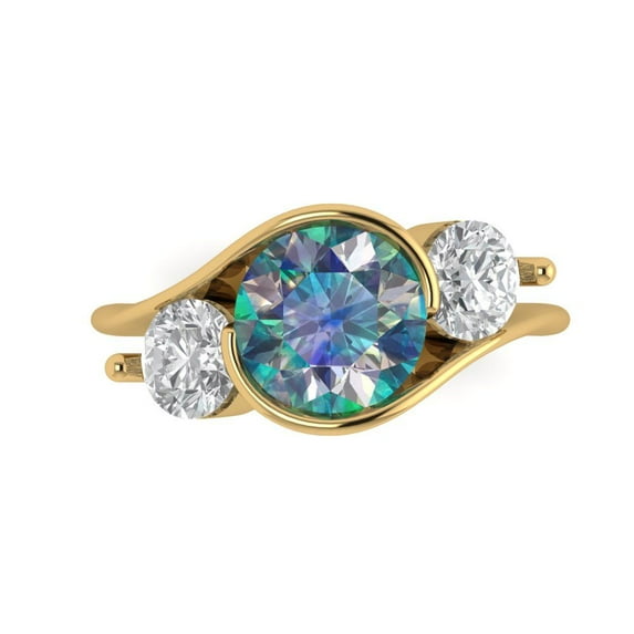 Three-Stone Engagement Ring for Women - 3.5ct Blue Moissanite in 14K Yellow Gold Promise Ring