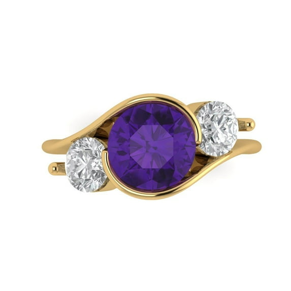 Three-Stone Engagement Ring for Women - 3.5ct Natural Amethyst in 14K Yellow Gold Promise Ring