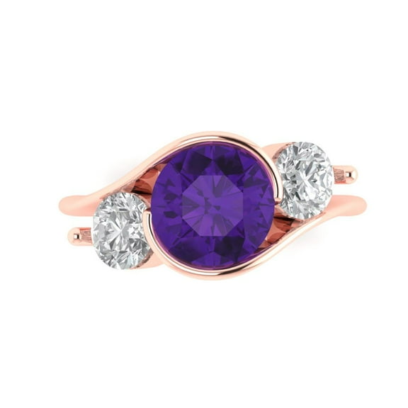 Three-Stone Engagement Ring for Women - 3.5ct Natural Amethyst in 18K Rose Gold Promise Ring