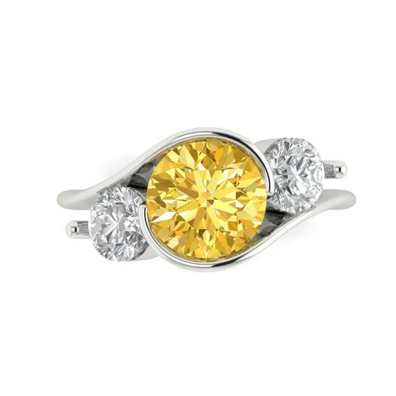 Three-Stone Engagement Ring for Women - 3.5ct Natural Citrine in 18K White Gold Promise Ring