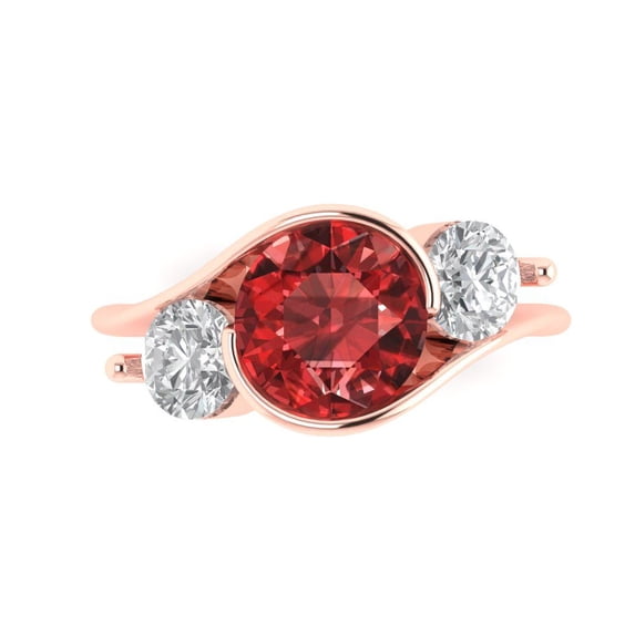 Three-Stone Engagement Ring for Women - 3.5ct Natural Garnet in 14K Rose Gold Promise Ring