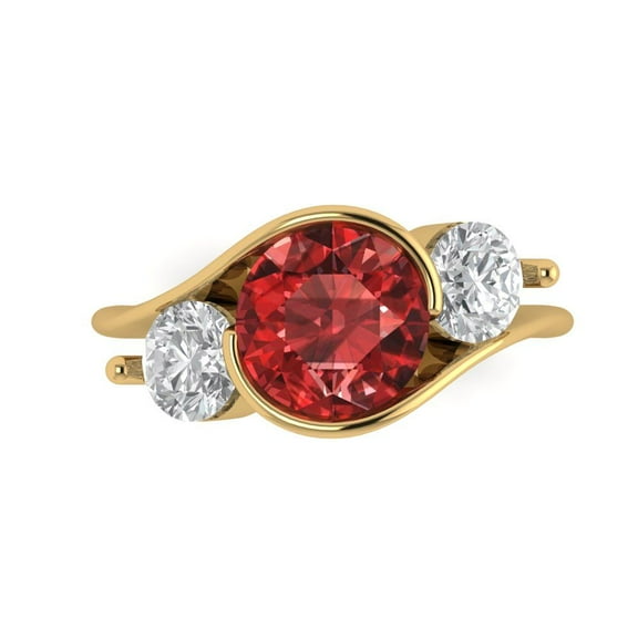 Three-Stone Engagement Ring for Women - 3.5ct Natural Garnet in 18K Yellow Gold Promise Ring