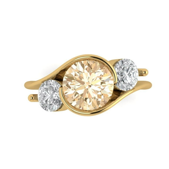 Three-Stone Engagement Ring for Women - 3.5ct Natural Morganite in 14K Yellow Gold Promise Ring