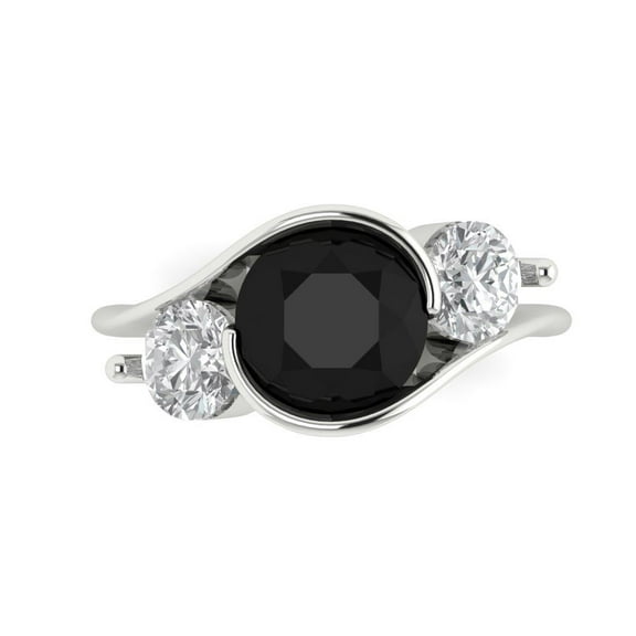 Three-Stone Engagement Ring for Women - 3.5ct Natural Onyx in 18K White Gold Promise Ring
