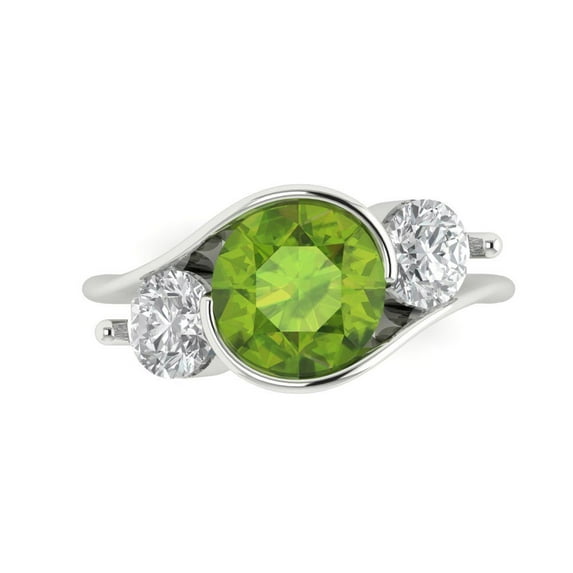 Three-Stone Engagement Ring for Women - 3.5ct Natural Peridot in 14K White Gold Promise Ring