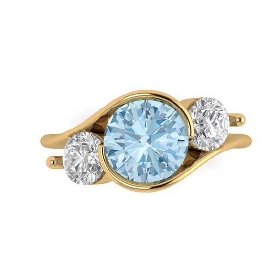 Three-Stone Engagement Ring for Women - 3.5ct Natural Swiss Blue Topaz in 14K Yellow Gold Promise Ring