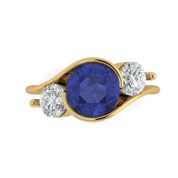Three-Stone Engagement Ring for Women - 3.5ct Simulated Tanzanite in 14K Yellow Gold Promise Ring