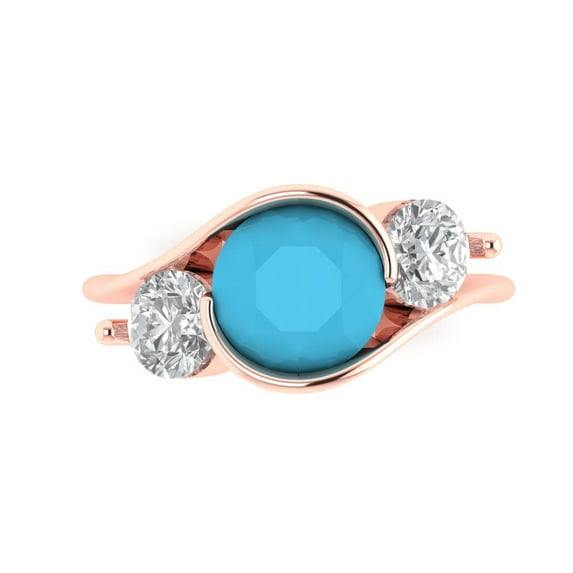 Three-Stone Engagement Ring for Women - 3.5ct Simulated Turquoise in 14K Rose Gold Promise Ring